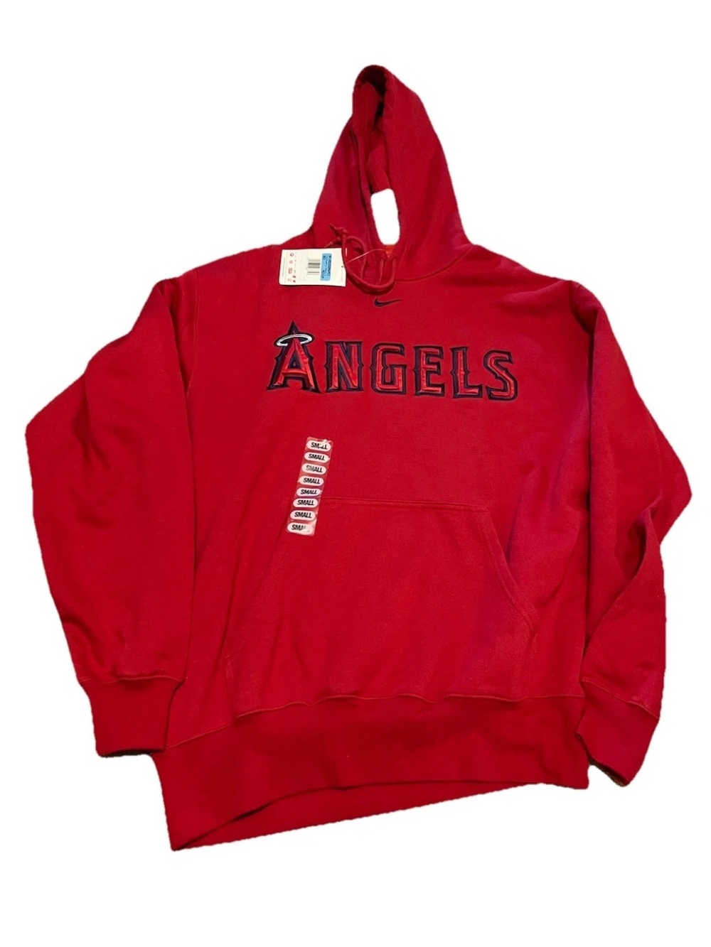 Deadstock Y2K Anaheim Angels VTG Pullover NIKE Red Center Swoosh Hoodie M NOS*